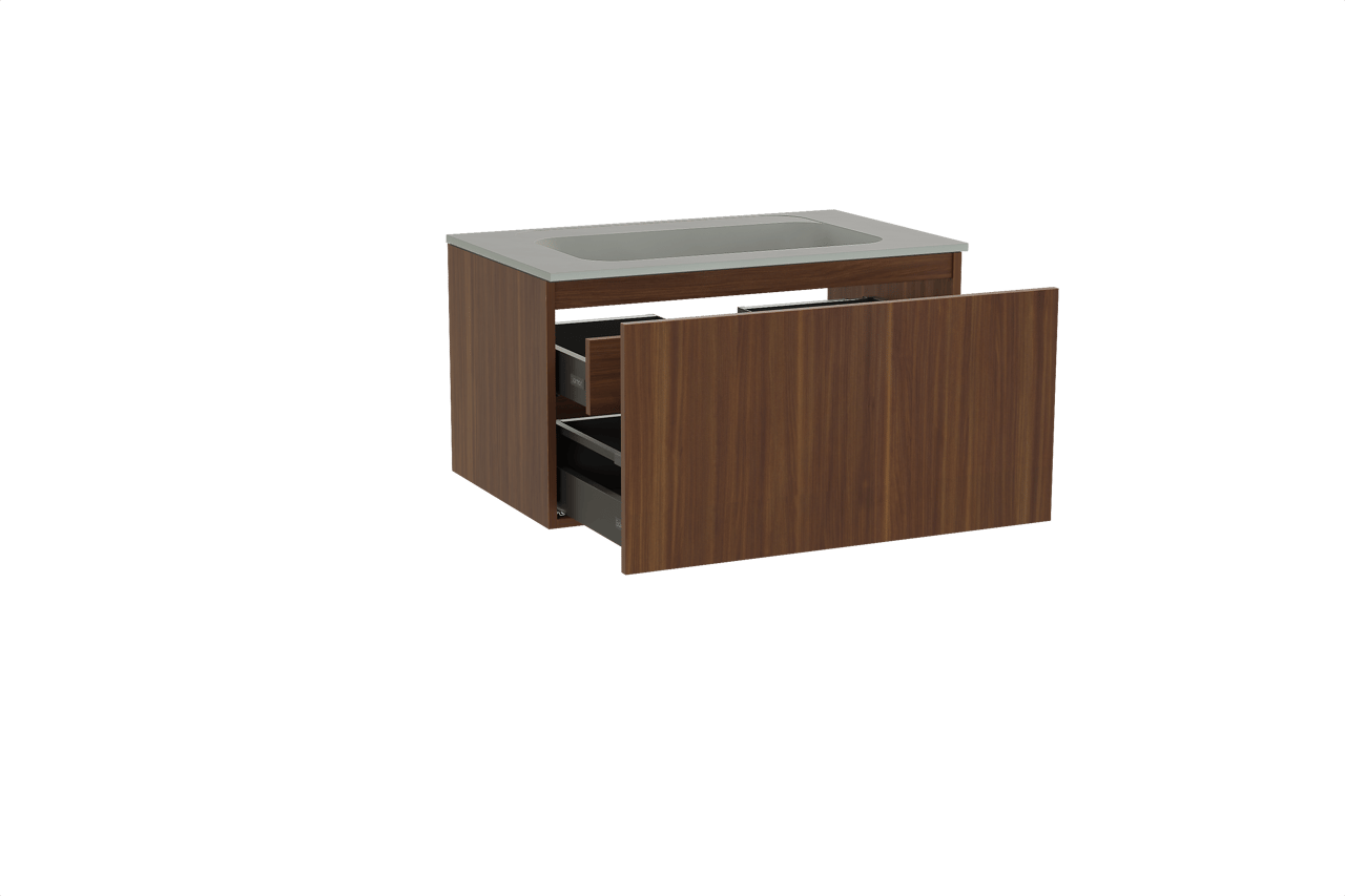 Balmani Sfera hängendes Möbelstück Set: 90 x 55 cm, Amerikanischer Nussbaum, mit Tablo Strada Einzelwaschtisch, Marmorkomposit Seidengrau