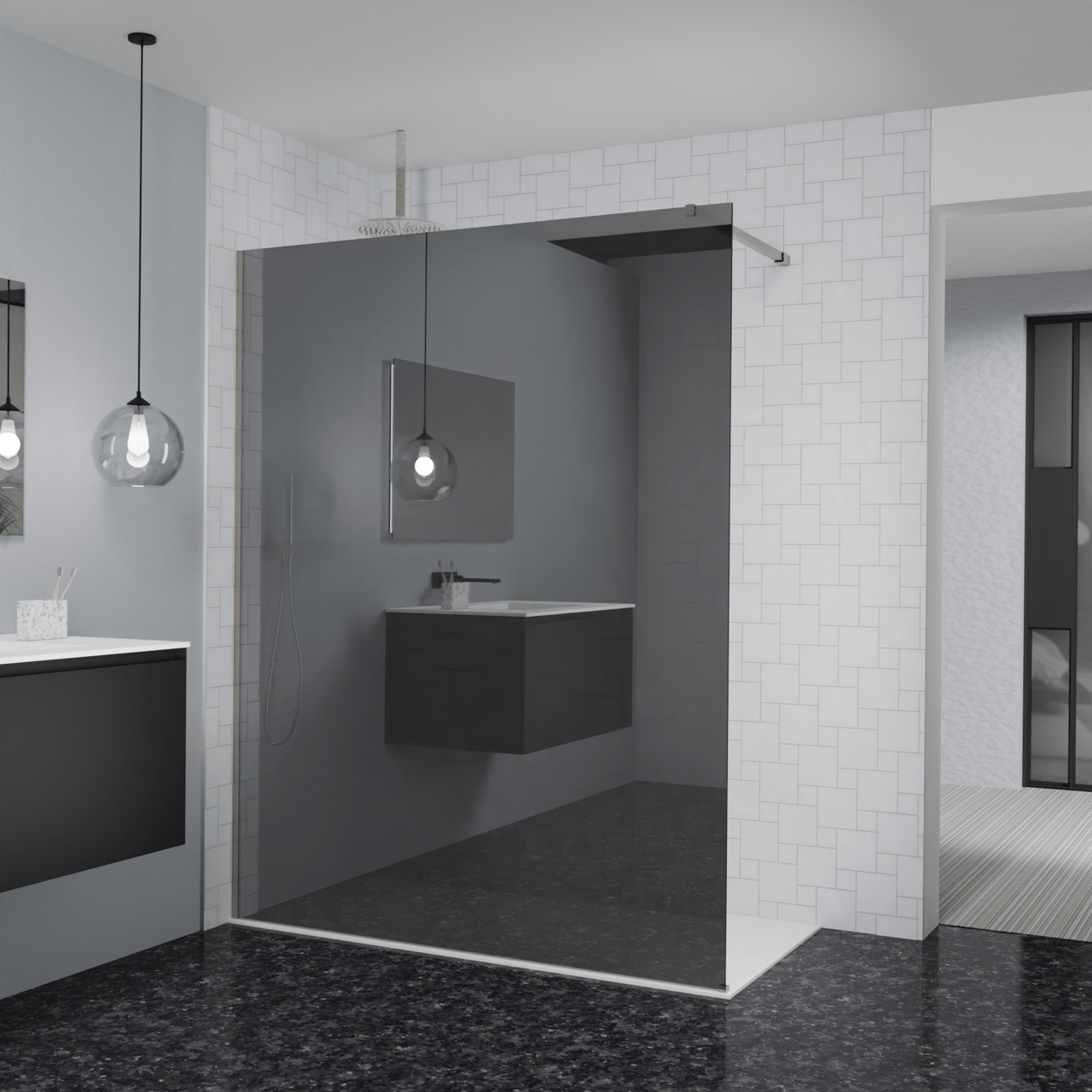 Balmani Modular Walk-In Dusche: 160 x 200 cm, Reflex-Spiegelglas, Profil Brushed CoolMetal