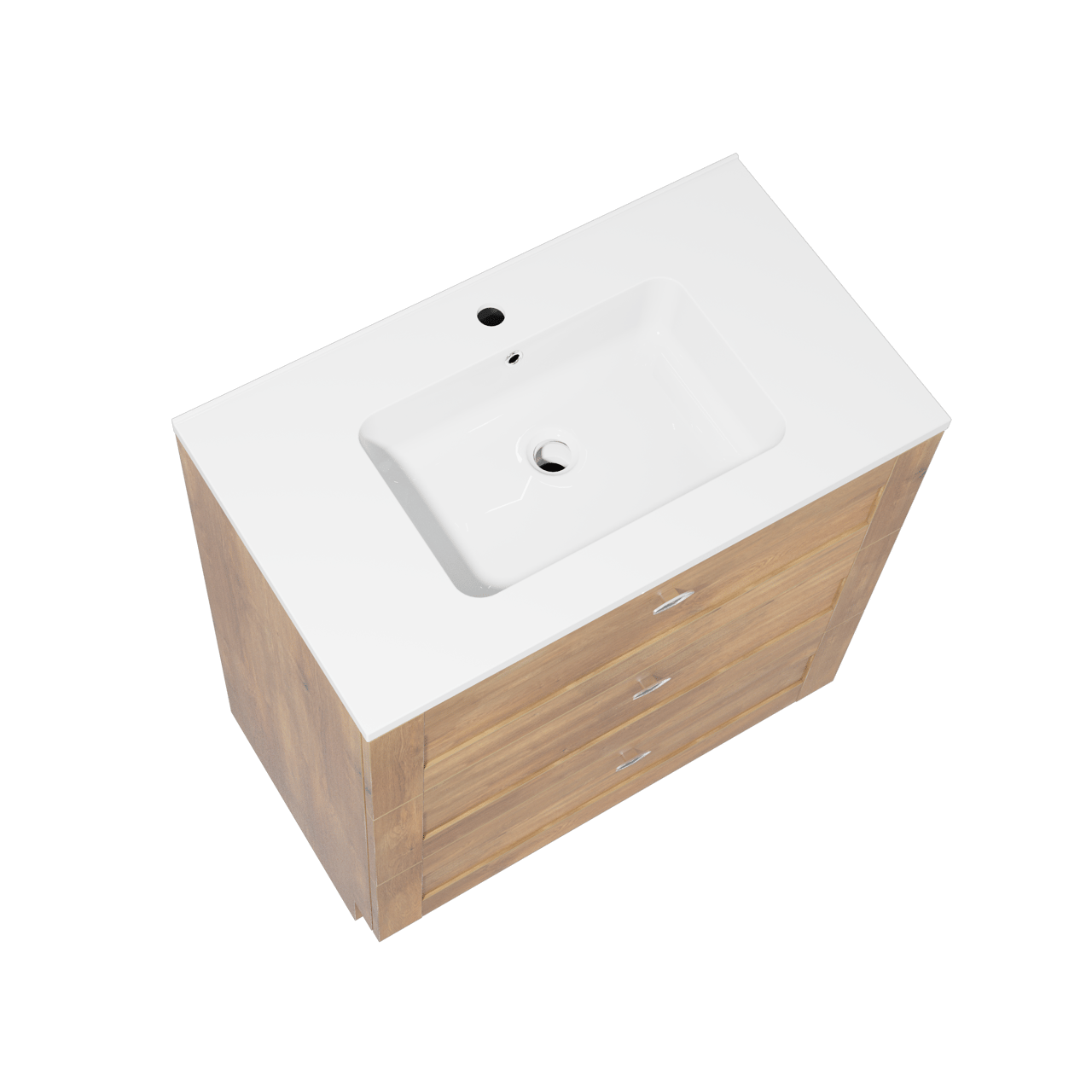 Linie Classo freistehendes Möbelstück Set: 80 x 46 cm, Naturbelassene Eiche, mit Vano Einzelwaschtisch, Marmorkomposit Weiß glänzend