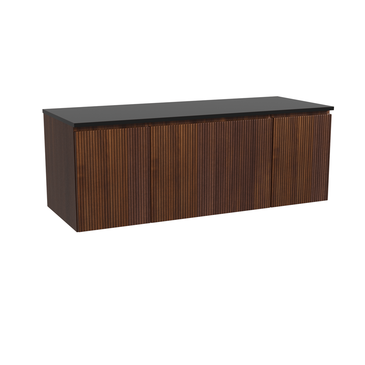 Storke Ribs hängendes Möbelstück Set: 135 x 52 cm, Nussbaum, mit Panton Einzel- oder Doppel Waschtischplatte, Pulverbeschichtetes MDF, Schwarz matt, Vertikale symmetrische gerade Rippe