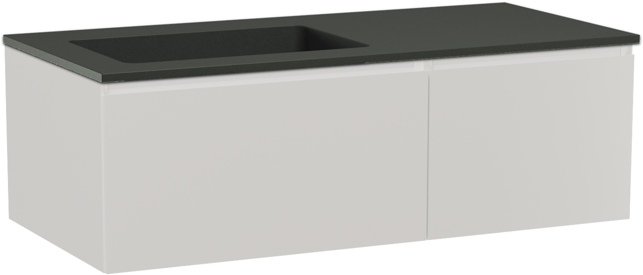 Storke Edge meuble salle de bains suspendu 110 x 52 cm blanc brillant avec Scuro vasque asymétrique gauche en quartz noir mat