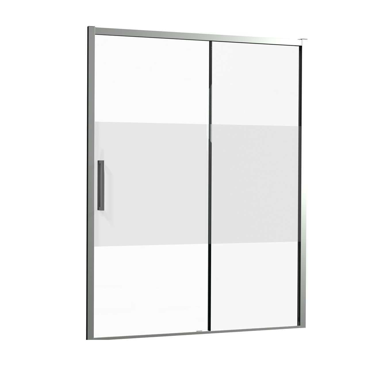 Luca Varess Senses rechtse schuifdeur met vaste wand - voor douchehoek - 160 cm Helder glas met matte strook glanzend chroom profiel