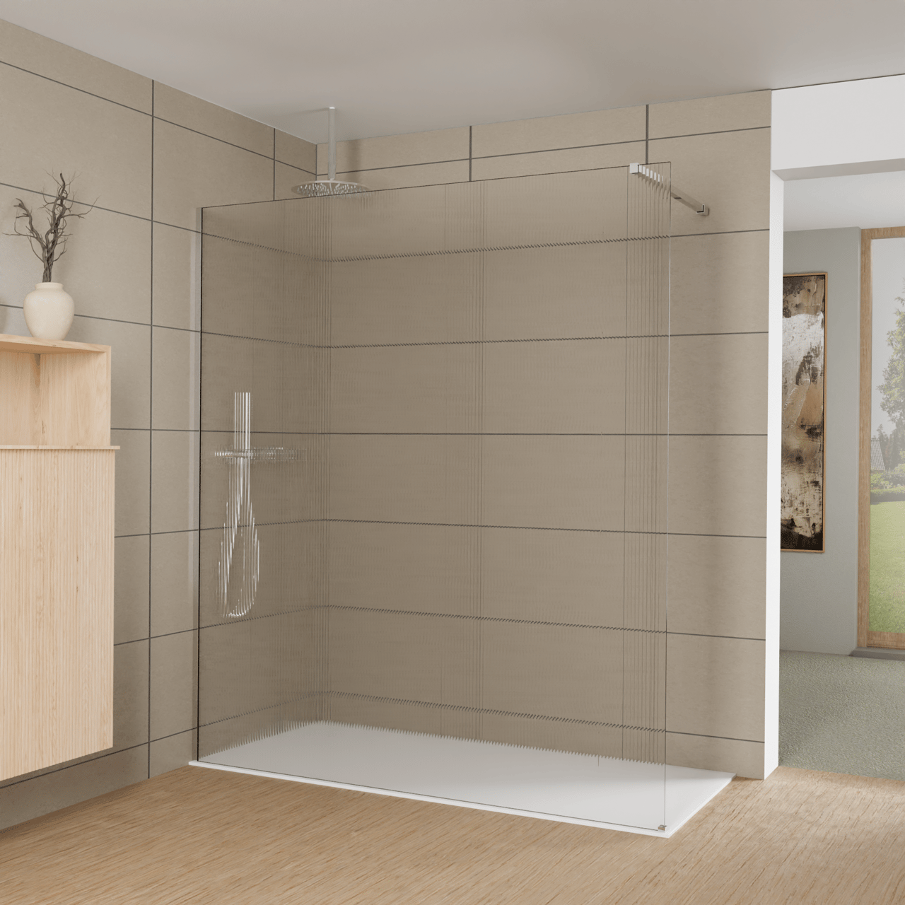 Balmani Modular douche à l'italienne: 180 x 200 cm, Ribs, avec coating, Profil Chrome brillant