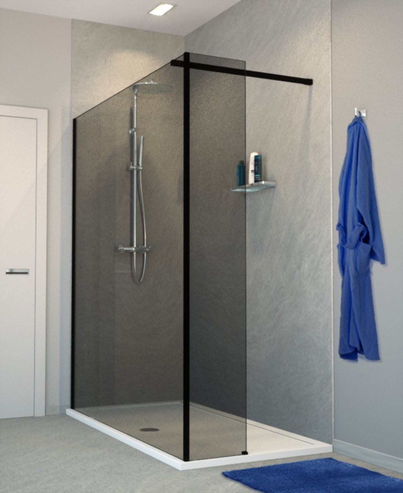 Balmani Modular douche à l'italienne avec paroi latéral fixe 180 x 200 cm verre fumé profil noir mat