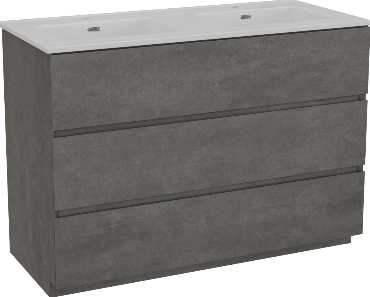 Storke Edge freistehendes Möbelstück Set: 120 x 52 cm, Beton dunkelgrau, mit Kera Doppelwaschtisch, Keramik Weiß matt