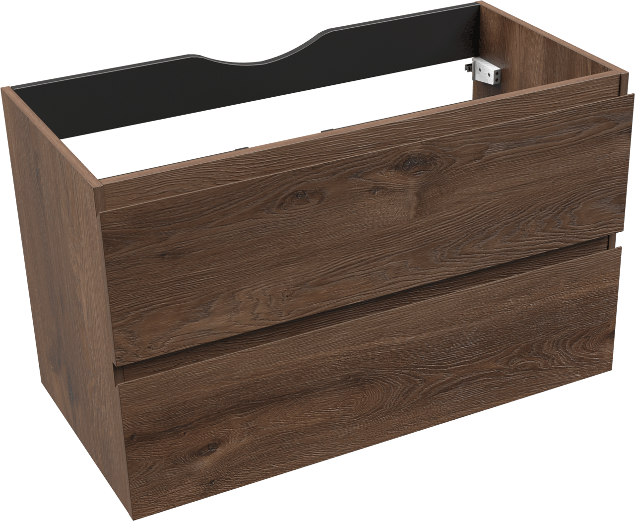 Linie Lado meuble de salle de bains suspendu 90 x 46 cm chêne brun avec Baro plan simple en porcelaine blanc brillant et Soto miroir