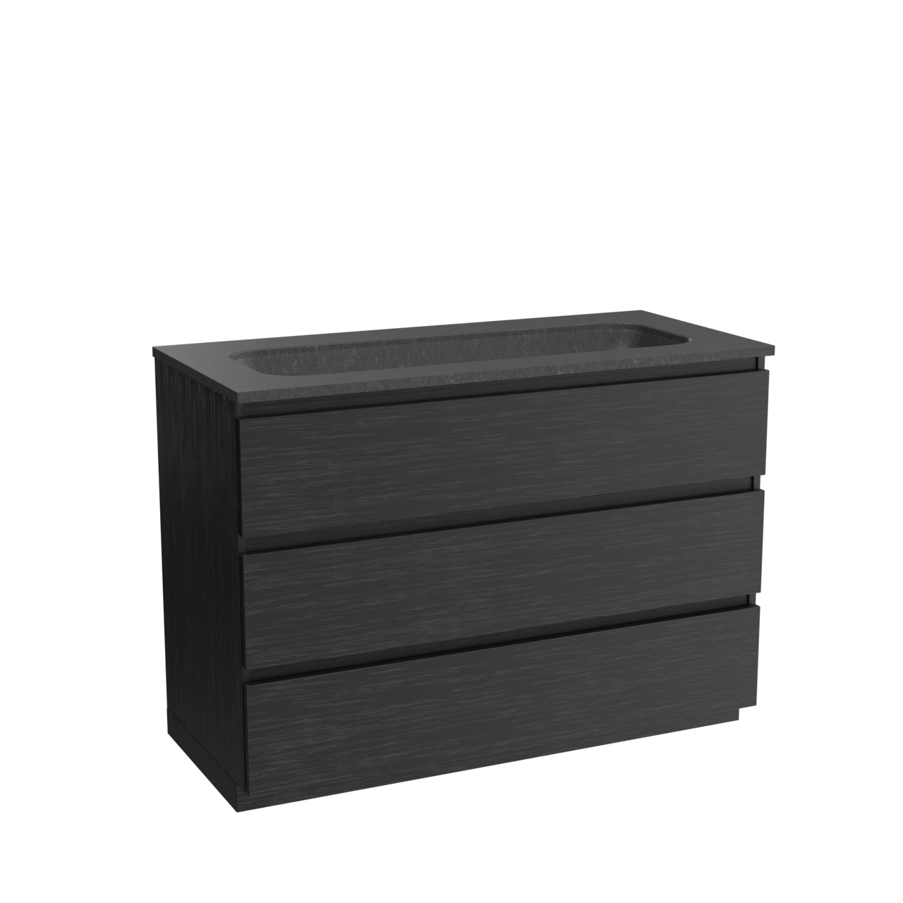 Balmani Lucida staand badkamermeubel 120 x 55 cm zwarte eik met Tablo Arcato enkele wastafel voor 2 kraangaten in graniet zwart