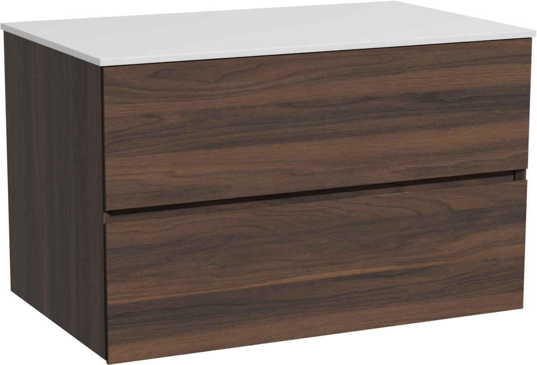 Storke Edge meuble salle de bains suspendu 85 x 52 cm noyer avec Tavola tablette simple en solid surface blanc mat