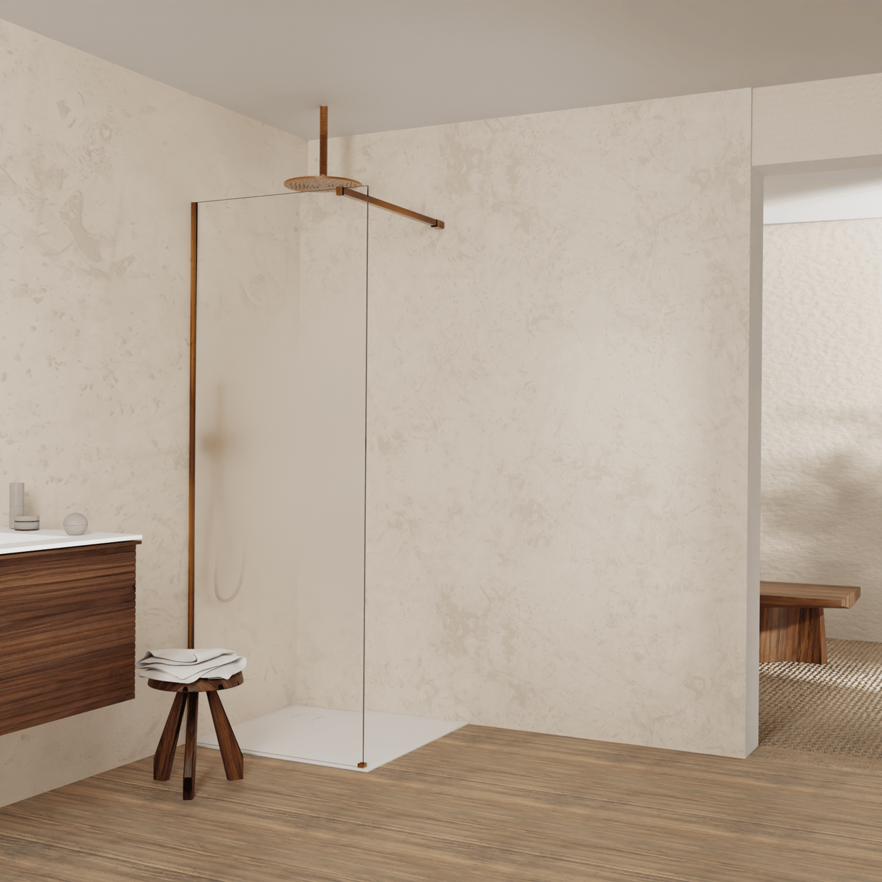 Balmani Modular inloopdouche: 80 x 200 cm, Permafrost met coating, Brushed Rosegold profielen
