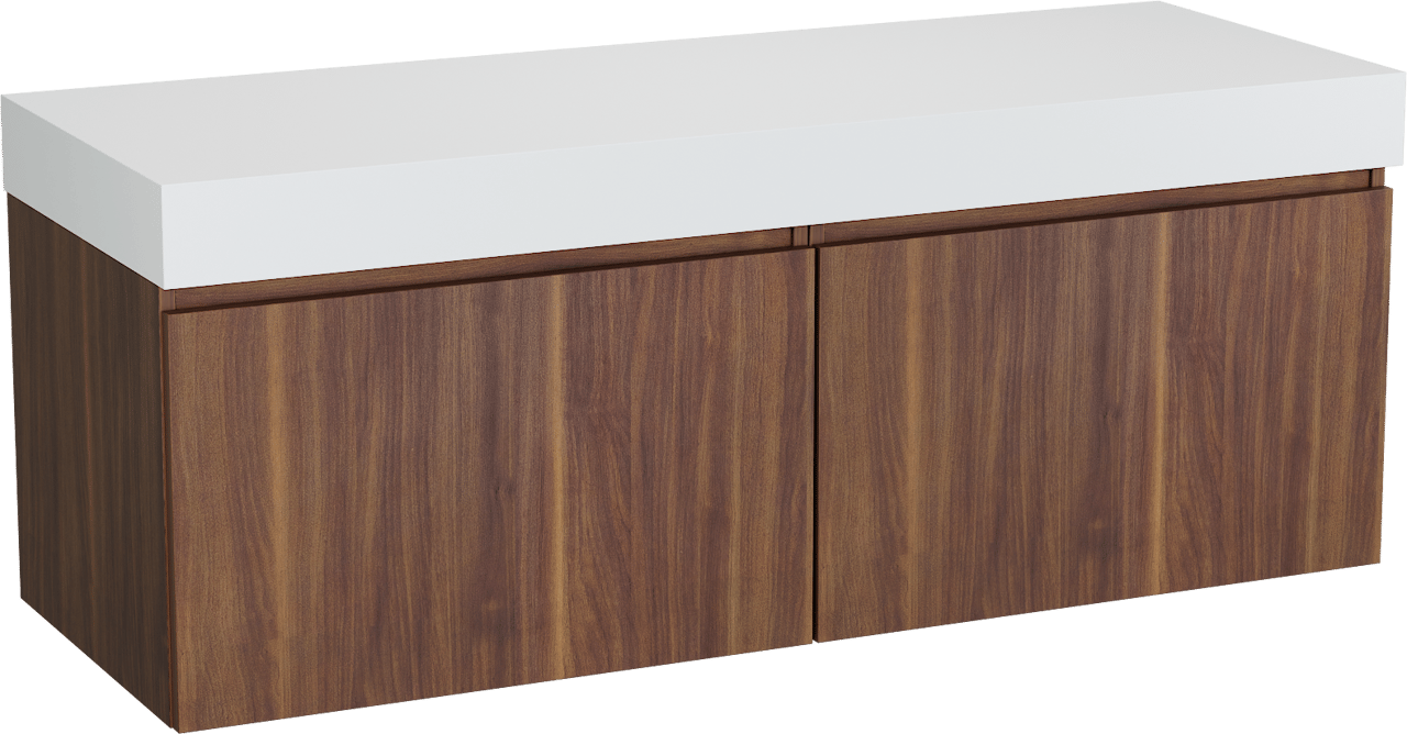 Balmani Sfera by Lucida meuble salle de bains suspendu 150 x 55 cm noyer américain avec Dominus tablette simple ou double en solid surface blanc mat