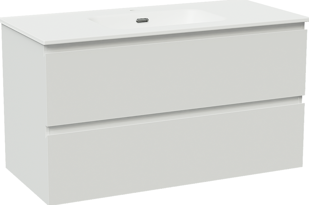 Linie Lado meuble salle de bains suspendu 100 x 46 cm blanc brillant avec Baro plan simple en porcelaine blanc mat