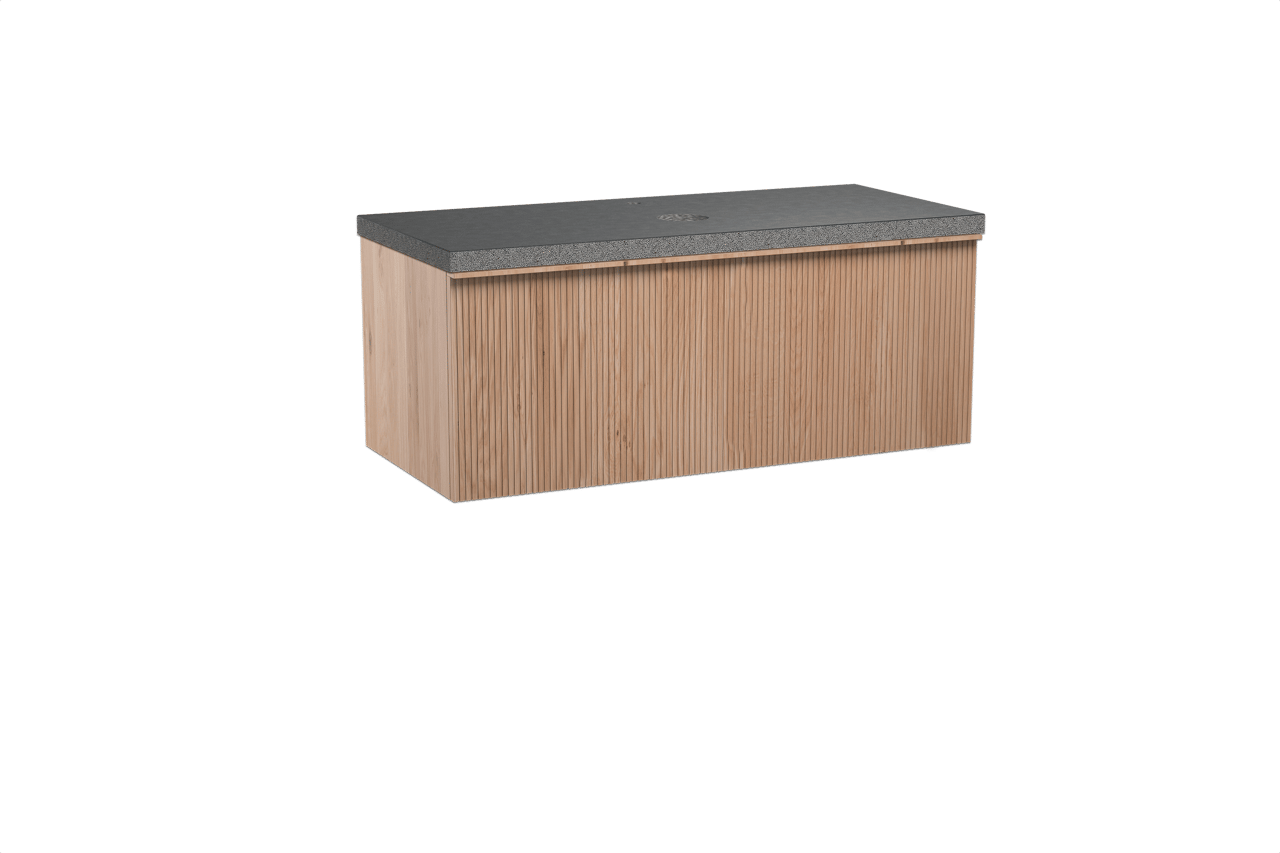 Balmani Forma meuble salle de bains suspendu 120 x 55 cm chêne naturel avec Rock tablette simple en granit noir, Nervure gauche symétrique verticale