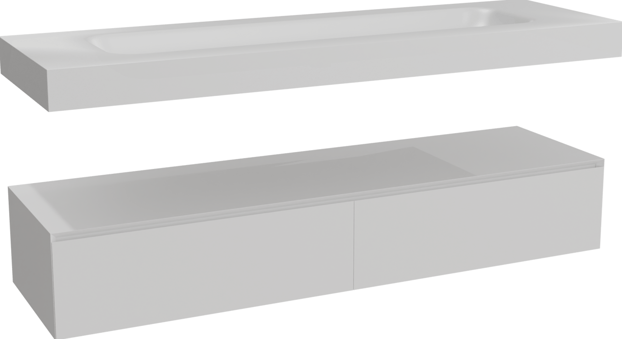 Balmani Mitra Elements hängendes Möbelstück Set: 180 x 55 cm, Weiß matt mit Arcato Einzelwaschtisch für 2 Armaturenlöcher, Solid Surface Weiß matt