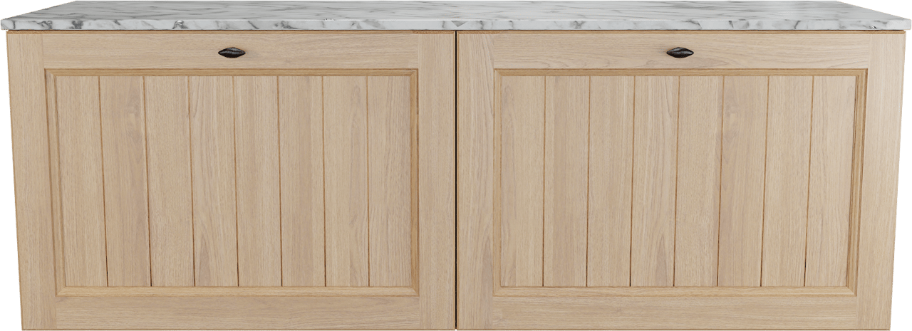 Balmani Lemon zwevend badkamermeubel 150 x 55 cm, fineer natuur eik met Stretto enkel of dubbel tablet in carrara