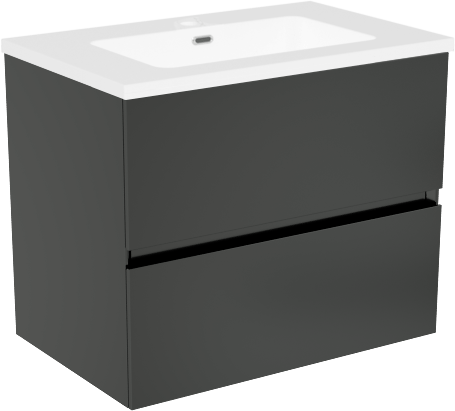 Storke Edge zwevend badmeubel 60 x 40 cm mat zwart met Diva enkele wastafel in composietmarmer hoogglans wit