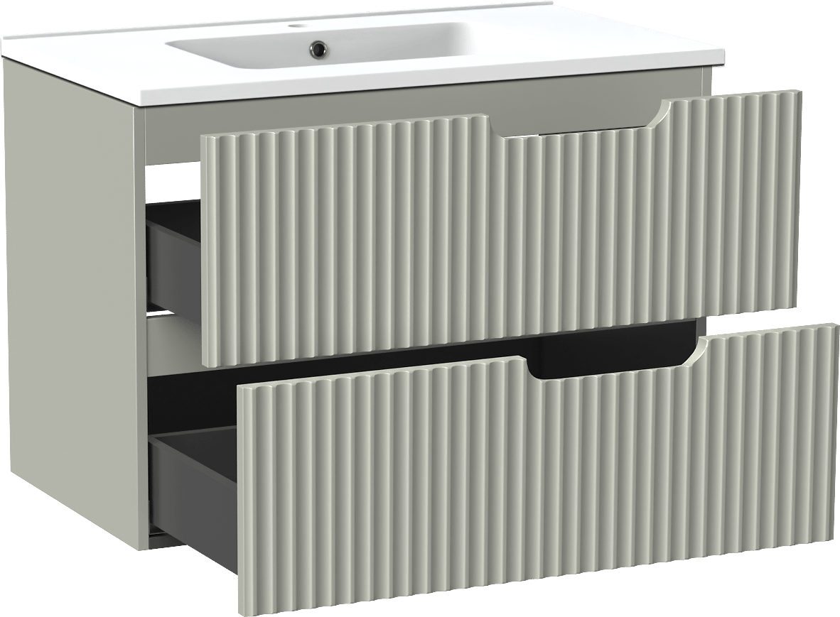 Linie Ribbo meuble salle de bains suspendu 80 x 46 cm greige avec Vano plan simple en marbre composite blanc mat, Nervure circulaire symétrique verticale