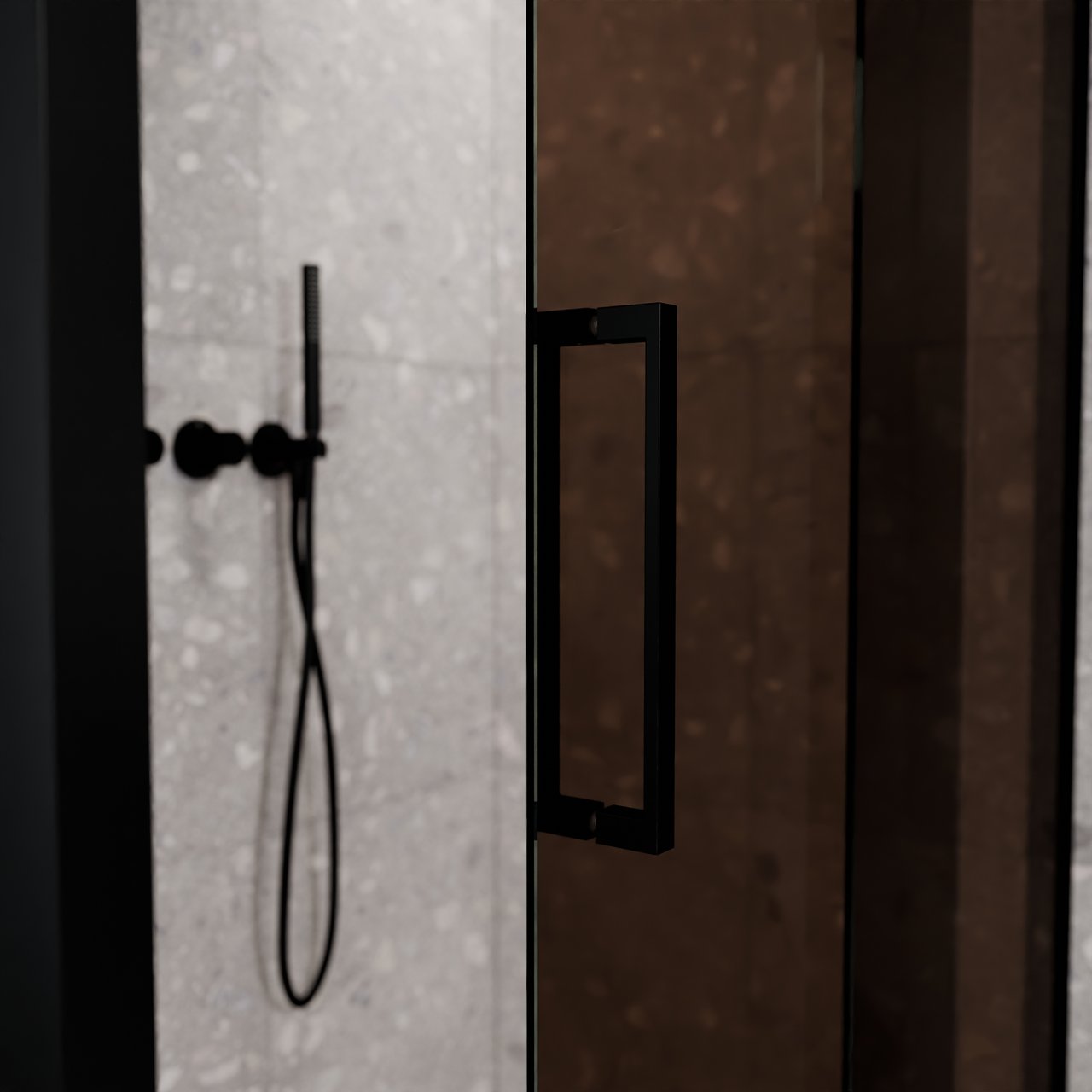 Balmani Senses Design Eckdusche: Schiebetür (Rechts) mit fixierte Seitenwand, 160 x 80 cm, Bronze, Profil Schwarz matt, inklusive Coating