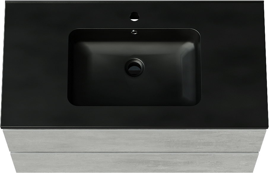 Linie Lado hängendes Möbelstück Set: 90 x 46 cm, Beton dunkelgrau, mit Vano Einzelwaschtisch, Marmorkomposit Schwarz matt