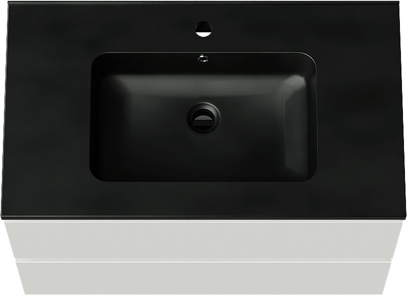 Linie Lado zwevend badkamermeubel 80 x 46 cm glanzend wit met Vano enkele wastafel in composietmarmer mat zwart