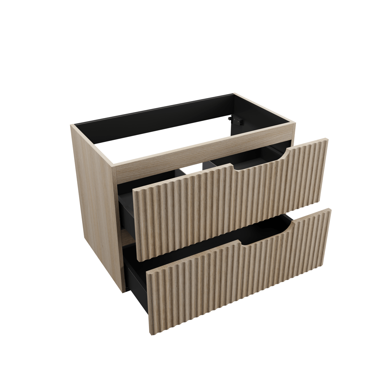 Linie Ribbo hängender Waschbeckenunterschrank: 80 x 46 cm, Eiche hell, 2 Schubladen