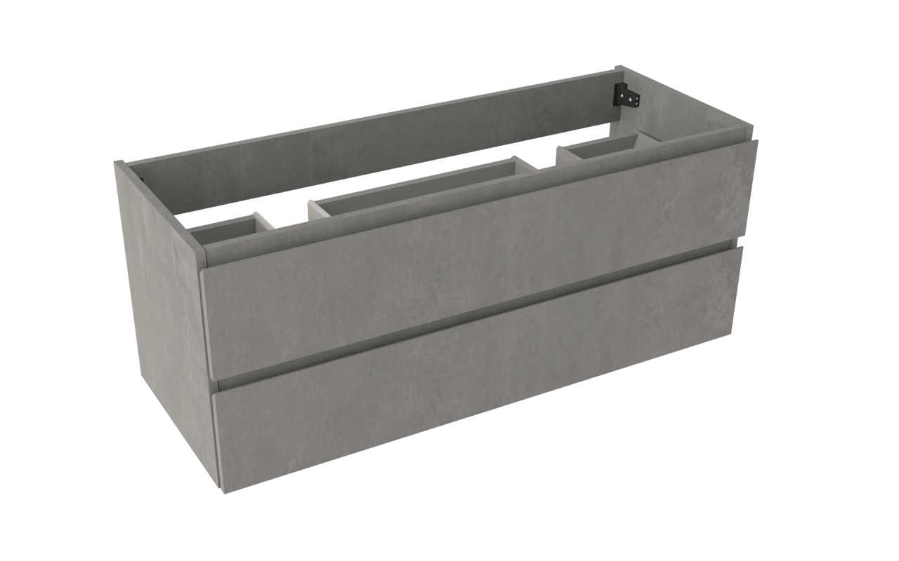 Storke Delta zwevende wastafelonderkast 120 x 48 cm beton donkergrijs 2 lades 2 sifonuitsparingen