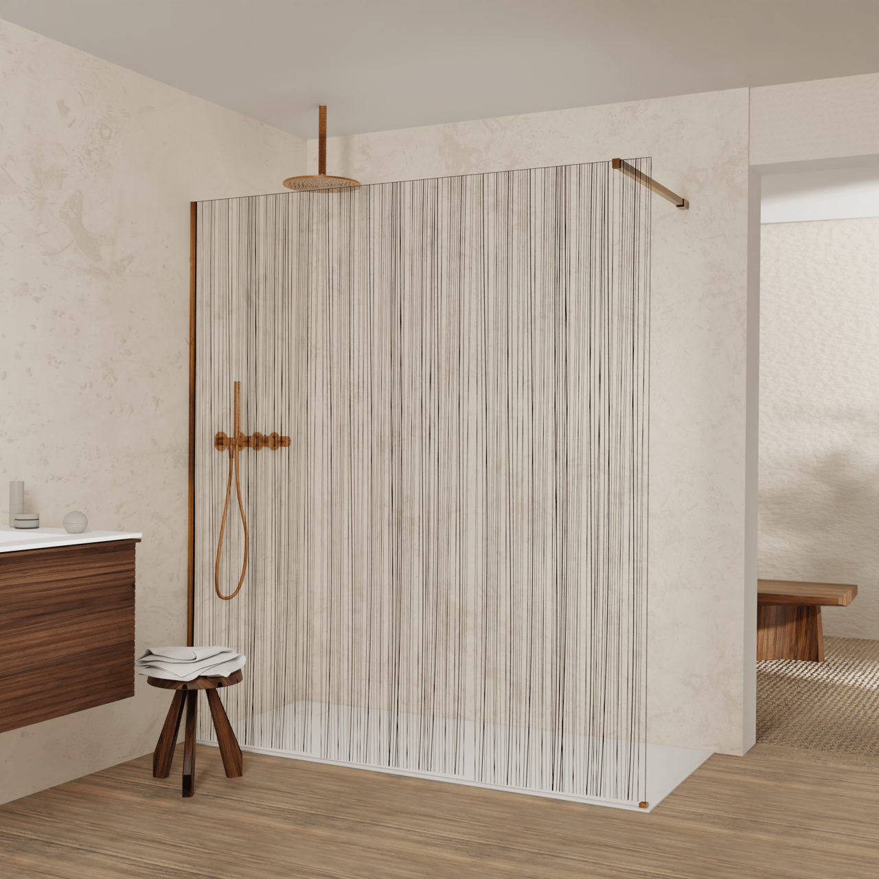 Balmani Modular inloopdouche: 180 x 200 cm, Mikado, Brushed Rosegold profielen