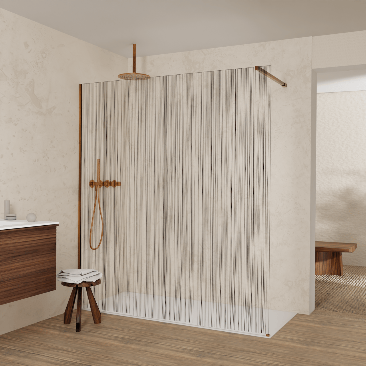 Balmani Modular douche à l'italienne: 180 x 200 cm, Mikado, Profil Brushed Rosegold
