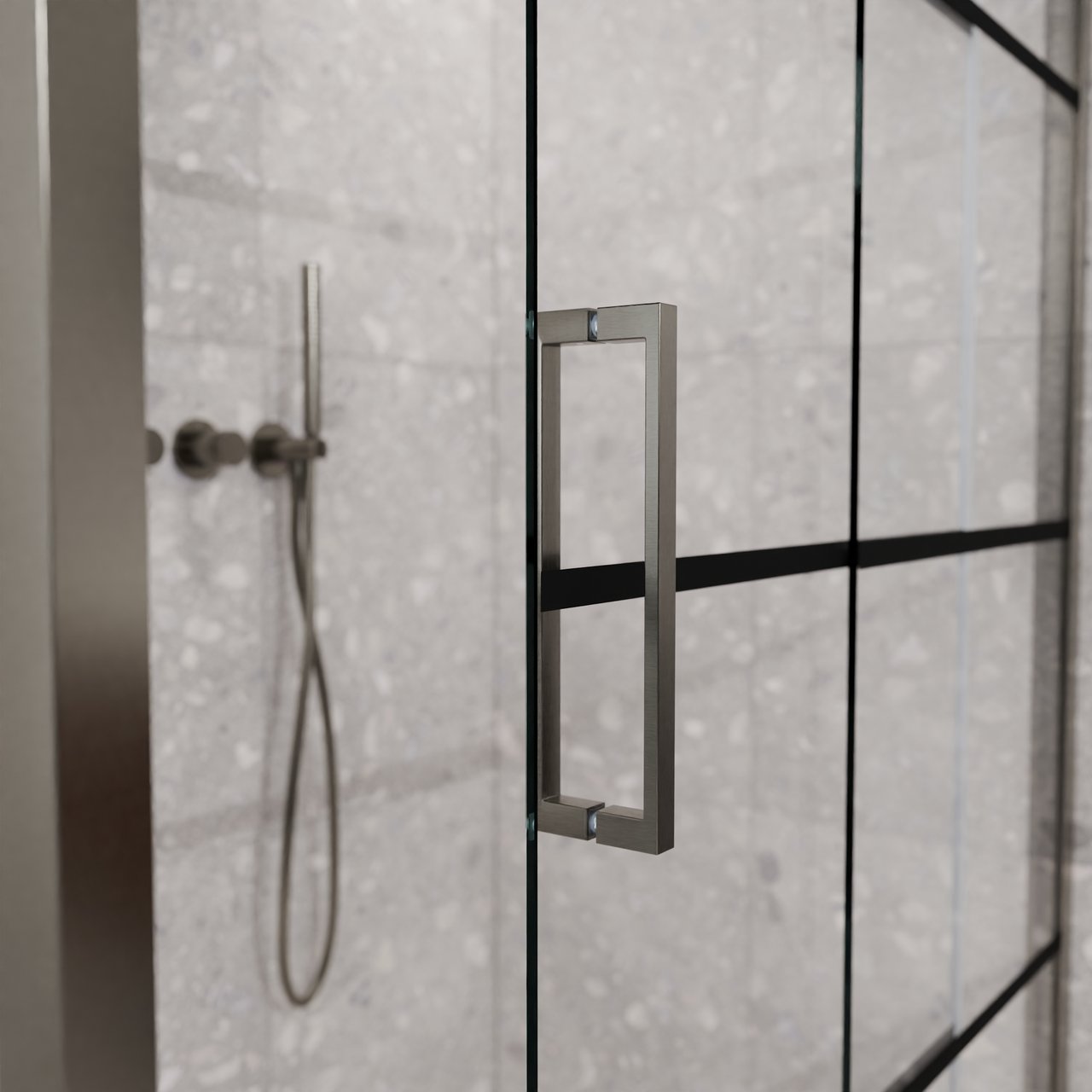 Balmani Senses Design Eckdusche: Schiebetür (Rechts) mit fixierte Seitenwand, 160 x 80 cm, Lined, Profil Brushed GunMetal, inklusive Coating