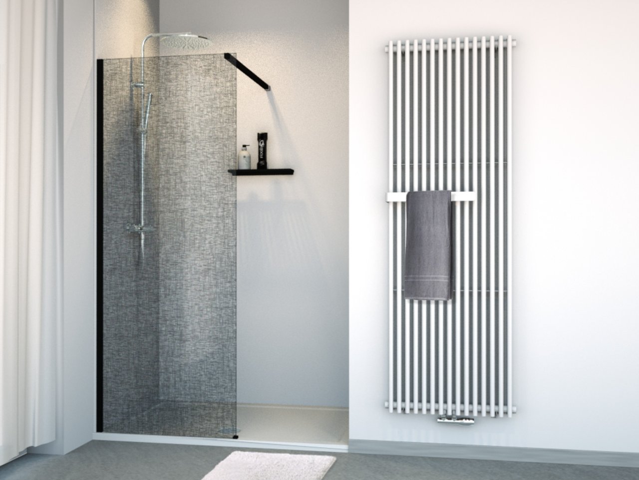 Balmani Modular nisdouche 80 x 200 cm linnen zwart glas mat zwart profiel