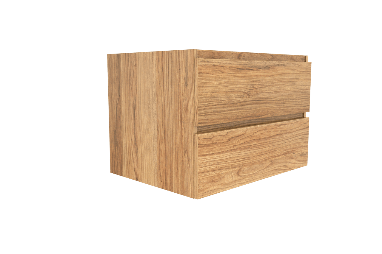 Balmani Lucida hängender Waschbeckenunterschrank: 75 x 55 cm, Teak, 2 Schubladen