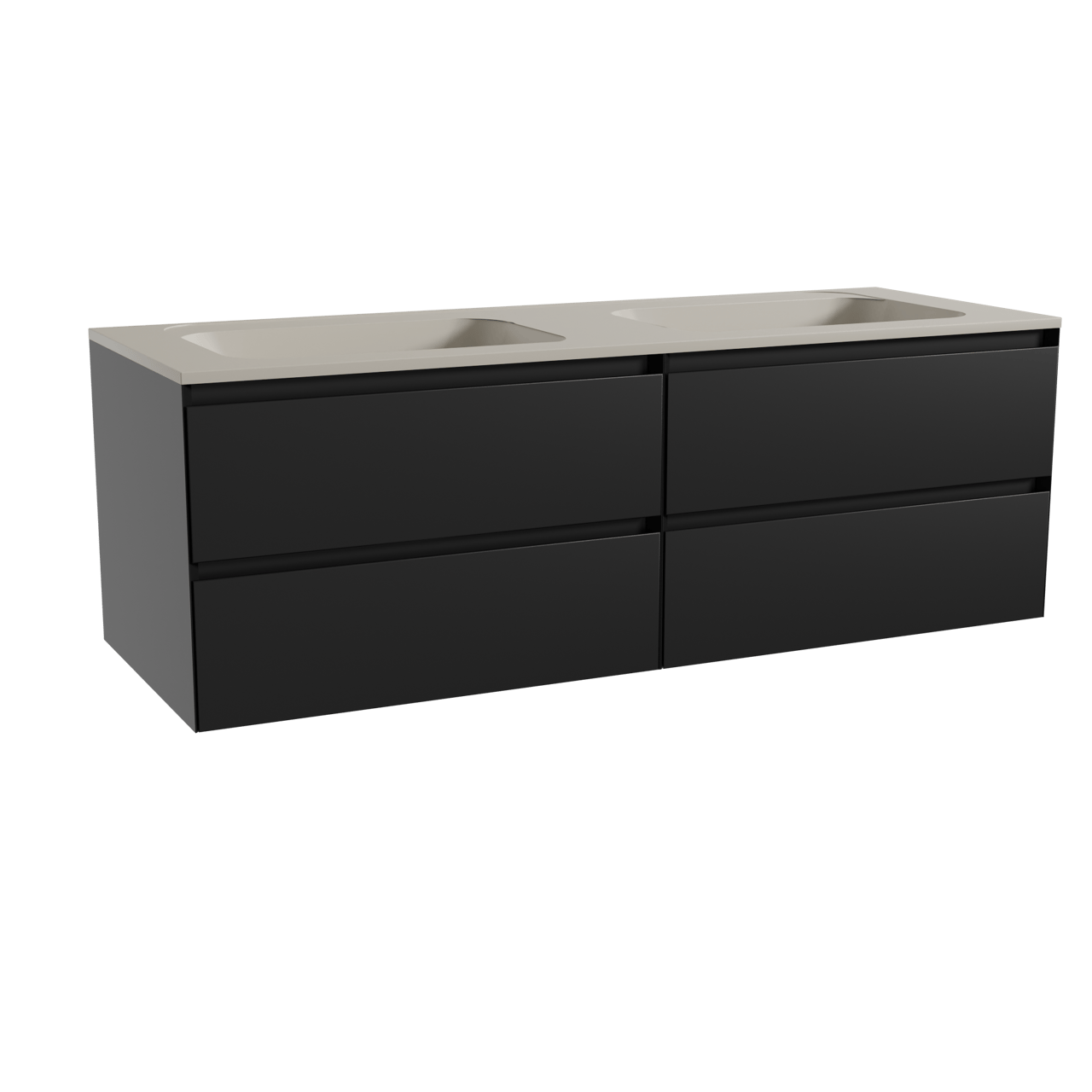 Balmani Mitra meuble salle de bains suspendu 150 x 55 cm noir mat avec Tablo Strada double vasque en marbre composite soie grise