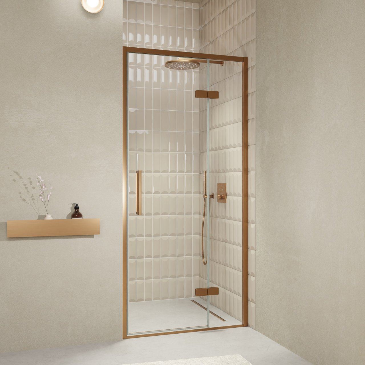 Balmani Senses Design douche draaideur rechts 100 cm x 210 cm Helder glas, Brushed Rosegold profielen