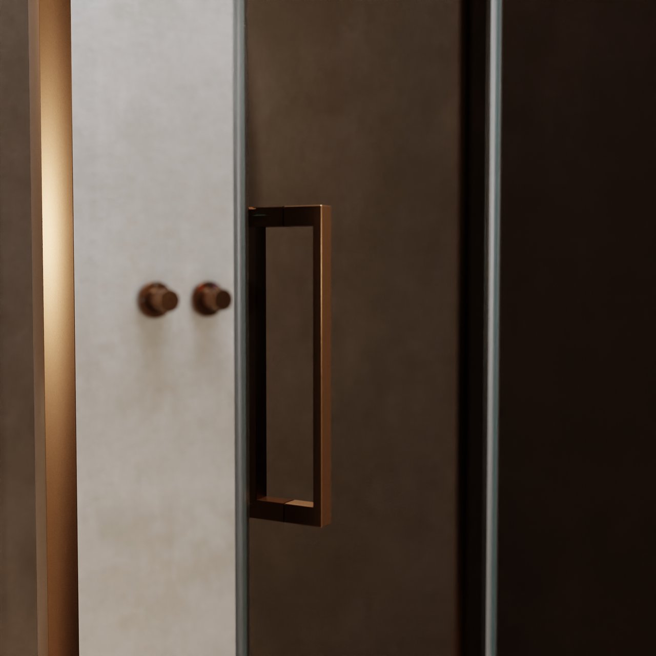 Balmani Senses Design Eckdusche: Drehtür (Rechts) mit fixierte Seitenwand, 120 x 80 cm, Bronze, Profil Brushed Rosegold, inklusive Coating