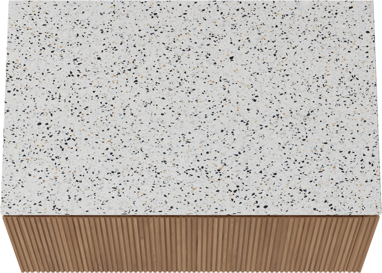 Balmani Eclips meuble salle de bains suspendu 90 x 55 cm Teck avec Stretto tablette simple en Bianco Nero Terrazzo, Nervure droite symétrique verticale
