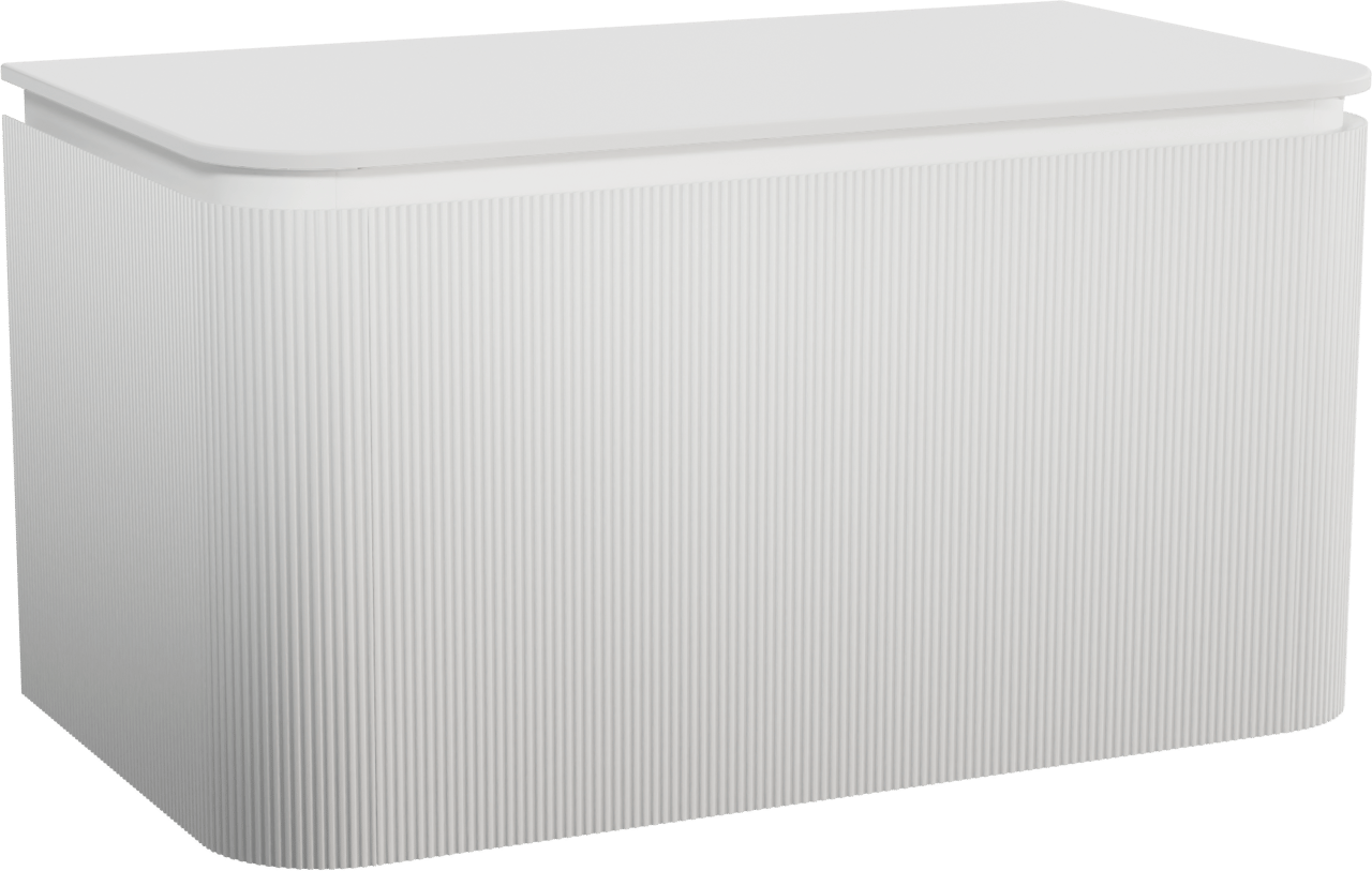 Balmani Moon zwevend badkamermeubel 100 x 55 cm mat wit met Moon enkel tablet in solid surface mat wit, Verticale symmetrische rechte ribbel