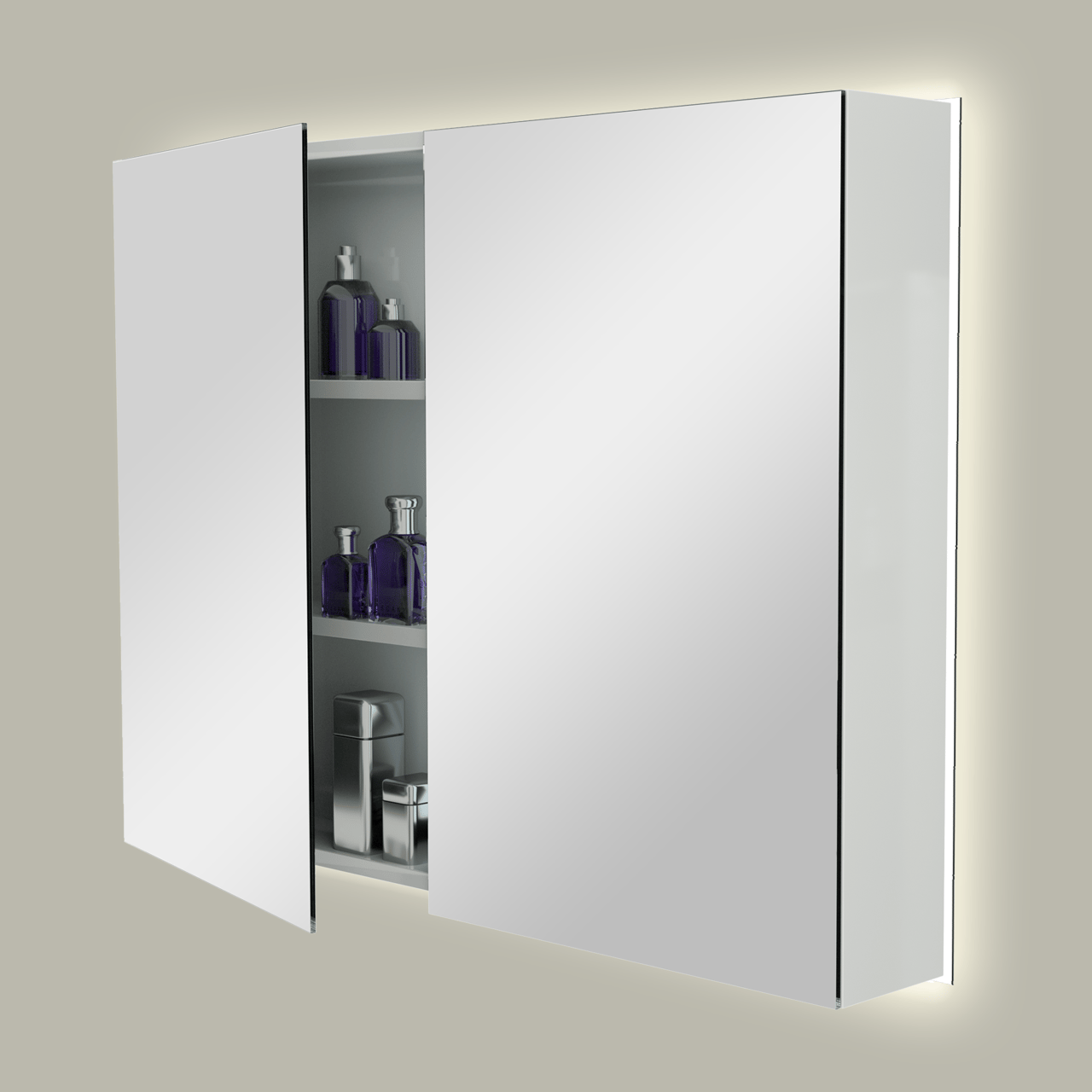 Storke Reflecta Spiegelschrank, 100 x 75 cm, weiß glänzend, mit Spiegelbeleuchtung