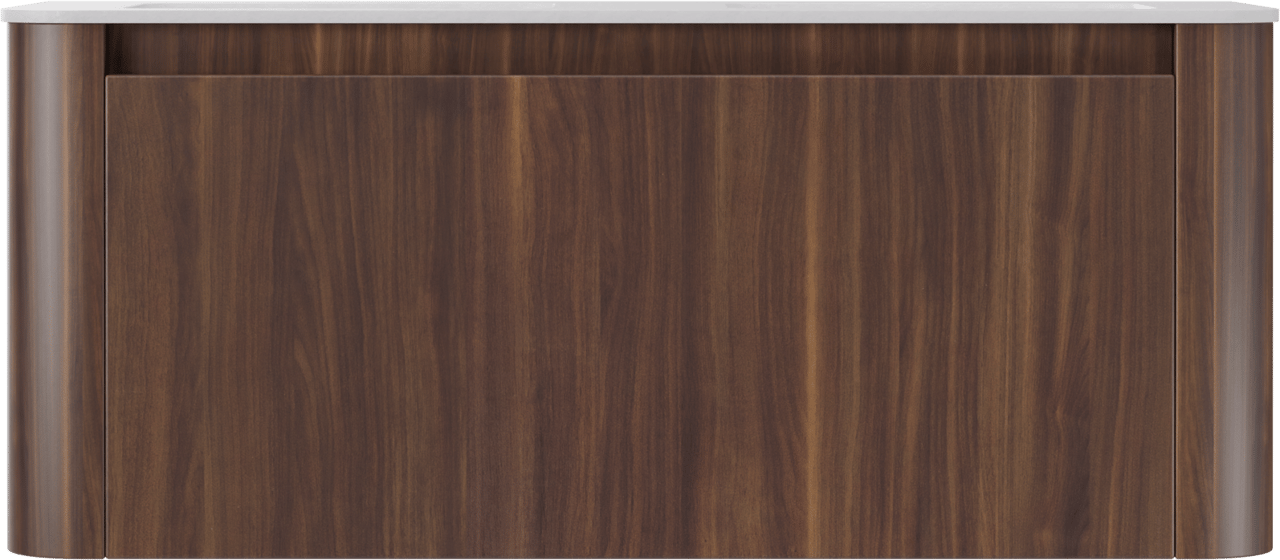 Storke Soft meuble salle de bains suspendu 120 x 46 cm noyer avec Mata Soft double vasque en Solid Surface blanc mat