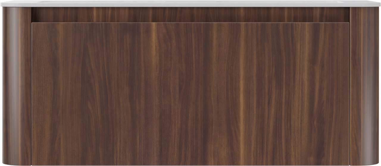 Storke Soft meuble salle de bains suspendu 120 x 46 cm noyer avec Mata Soft double vasque en Solid Surface blanc mat