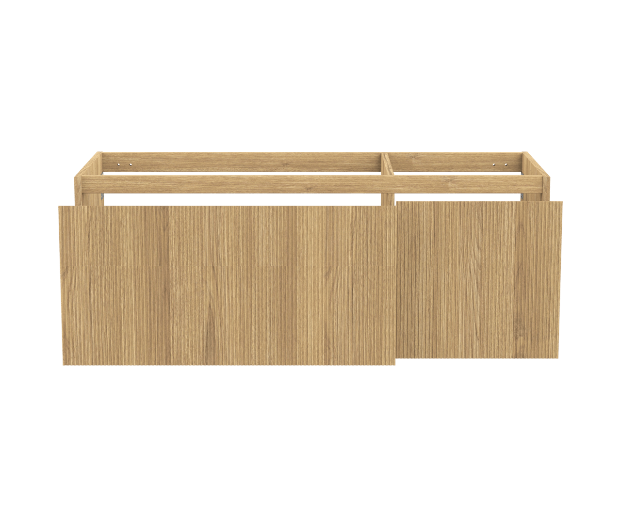 Balmani Fila hängender Waschbeckenunterschrank: 135 x 55 cm, asymmetrisch links, Eiche Natur, Furnierholz, 4 Schubladen