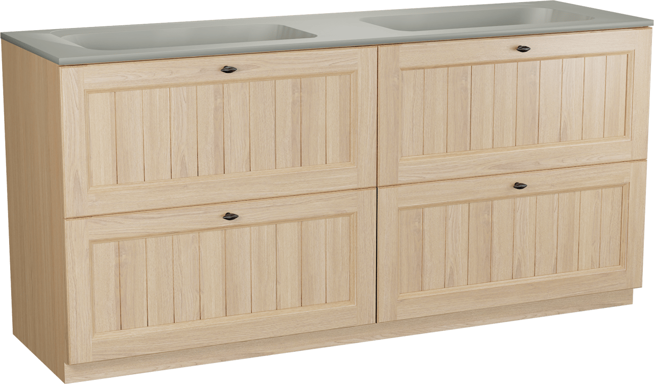 Balmani Lemon freistehendes Möbelstück Set: 180 x 55 cm, Naturbelassene Eiche Furnier, mit Tablo Strada Doppelwaschtisch, Seidengrau