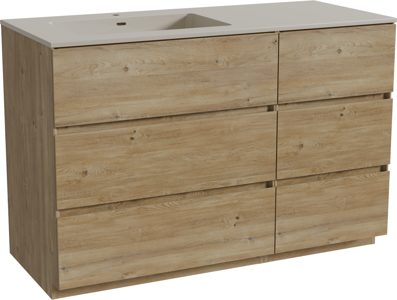 Storke Edge freistehendes Möbelstück Set: 120 x 52 cm, Rohe Eiche, mit Diva Waschtisch links, Top Solid Seidengrau