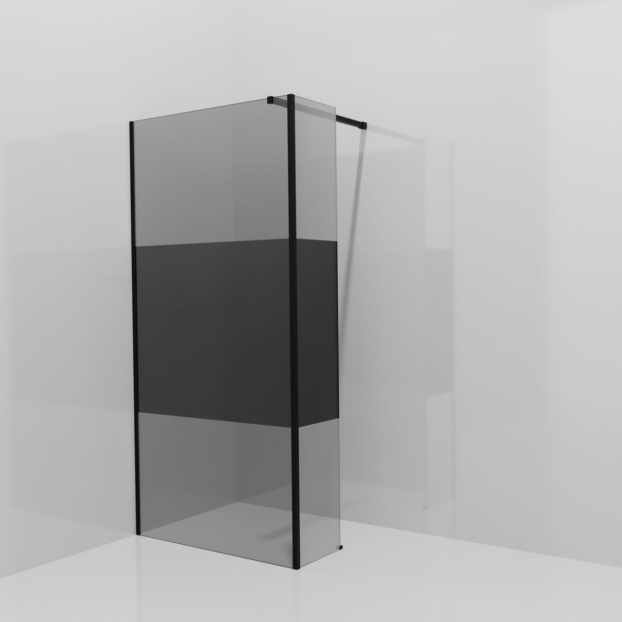 Balmani Modular Walk-In Dusche mit fester Seitenwand: 100 x 200 cm, Rauchglas mit mattiertem Streifen, Profil Schwarz matt