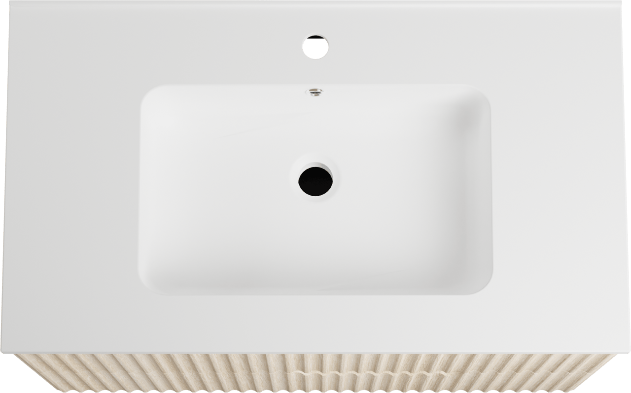 Linie Ribbo meuble salle de bains suspendu 80 x 46 cm chêne clair avec Vano plan simple en marbre composite blanc mat, Nervure circulaire symétrique verticale