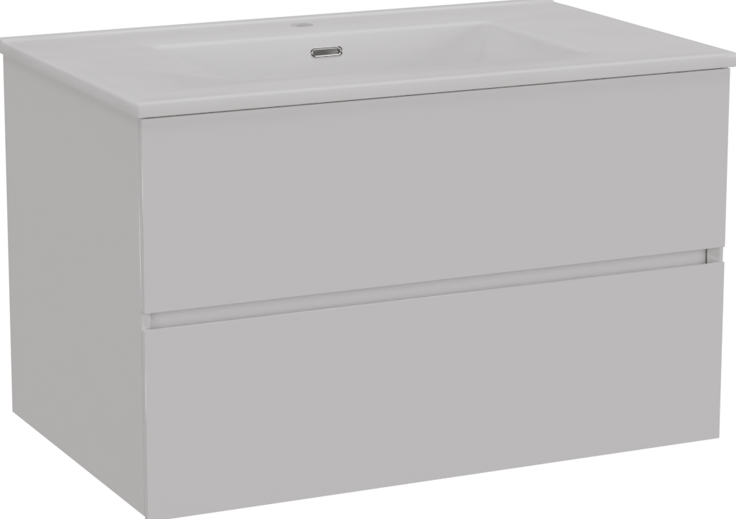 Storke Edge meuble salle de bains suspendu 85 x 52 cm blanc brillant avec Kera plan simple en céramique blanc brillant, bonde incluse