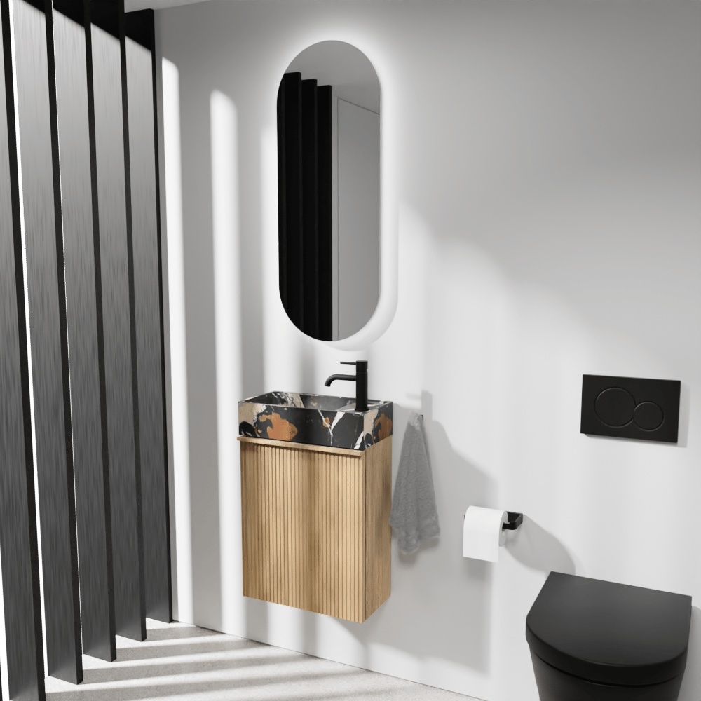 Balmani Forma zwevend toiletmeubel 42 x 21 cm natuur eik met Dama wastafel in Portoro Gold marmer