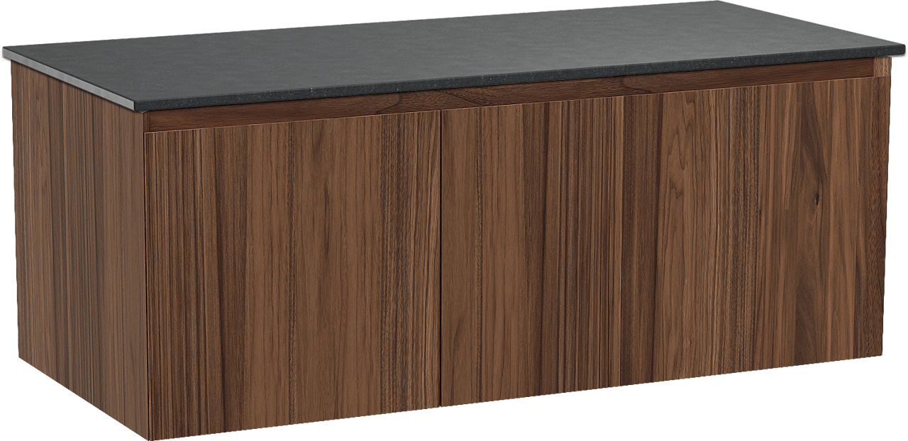 Balmani Idra zwevend badmeubel 120 x 55 cm notenhout met Stretto enkel wastafelblad in zwart graniet