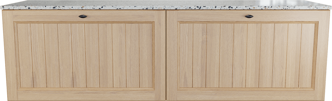 Balmani Lemon zwevend badkamermeubel 180 x 55 cm, fineer natuur eik met Stretto enkel of dubbel tablet in mat wit/zwart terrazzo