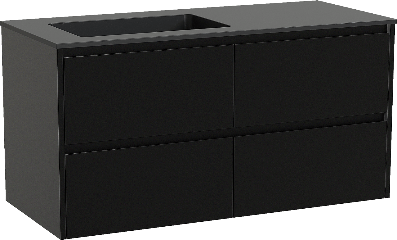 Storke Seda meuble salle de bains suspendu 120 x 52 cm noir mat avec Scuro vasque asymétrique gauche en quartz noir mat