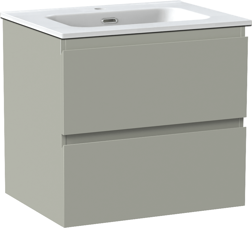 Linie Lado zwevend badmeubel 60 x 46 cm greige met Baro enkele wastafel in porselein mat wit