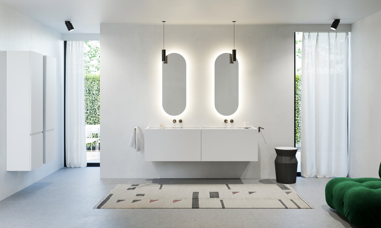 Balmani Cubo meuble sous-lavabo suspendu 184 x 53 cm blanc mat 4 tiroirs